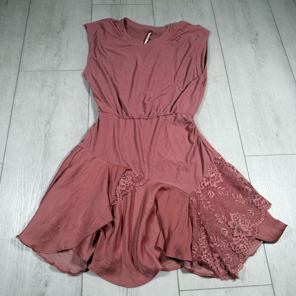 Free People Jazzy Mini Dress XS Blush Pink Lace Layered Boho Whimsy Fairy